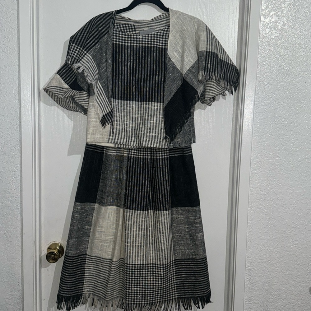 3 Piece Matching Vintage Set / Skirt Suit small XS S oversized gingham pattern